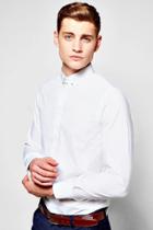 Boohoo Slim Fit Long Sleeve Pin Collar Shirt White