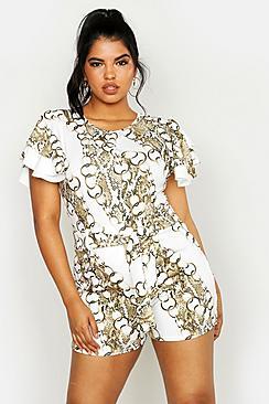 Boohoo Plus Chain Print Tie Waist Tailored Short