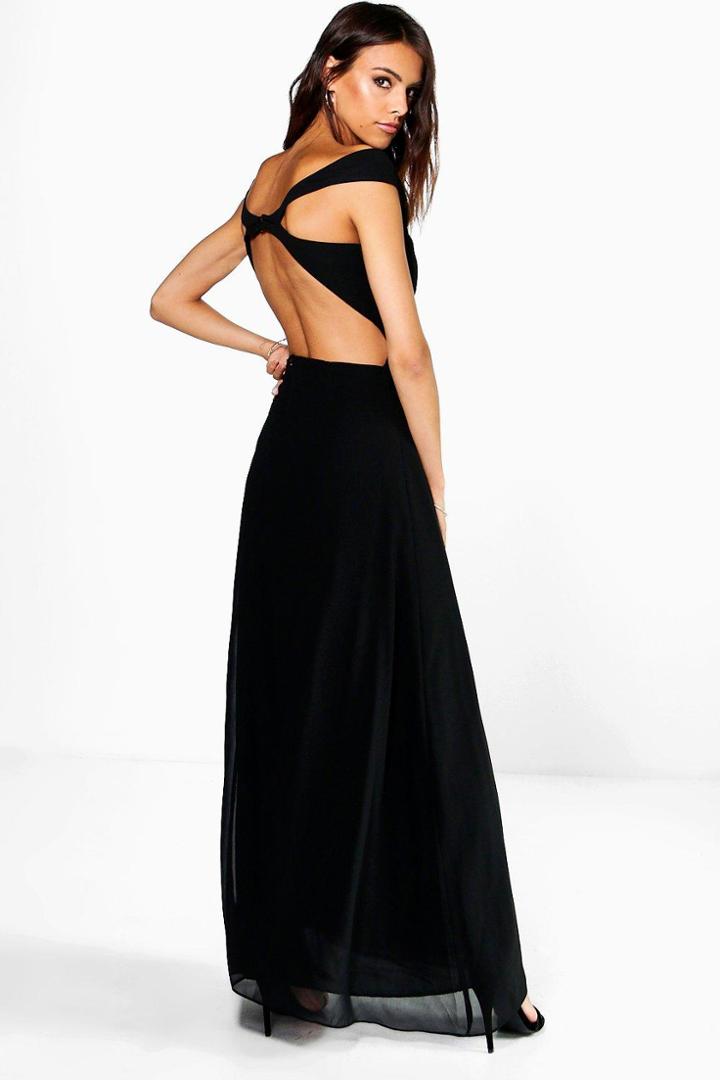 Boohoo Melody Open Back Chiffon Maxi Dress Black