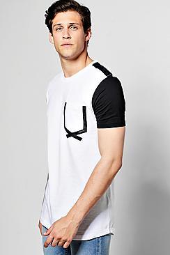 Boohoo Longline Contrast T Shirt With Curve Hem