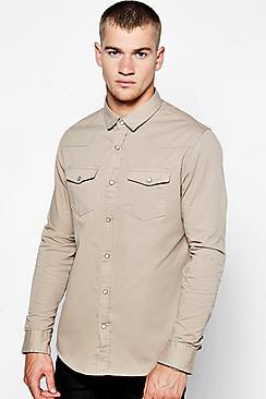 Boohoo Stone Long Sleeve Western Style Shirt