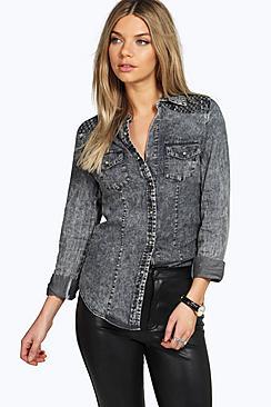 Boohoo Hollie Stitch Detail Denim Shirt