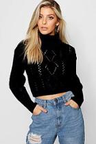 Boohoo Cropped Roll Neck Knitted Cable Jumper