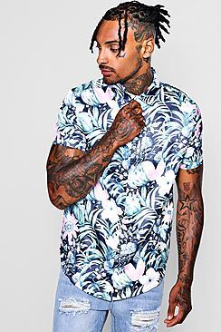 Boohoo Summer Floral Print Short Sleeve Satin Shirt
