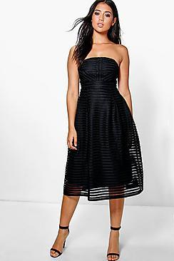 Boohoo Eilish Panelled Midi Full Skirt Skater Dress