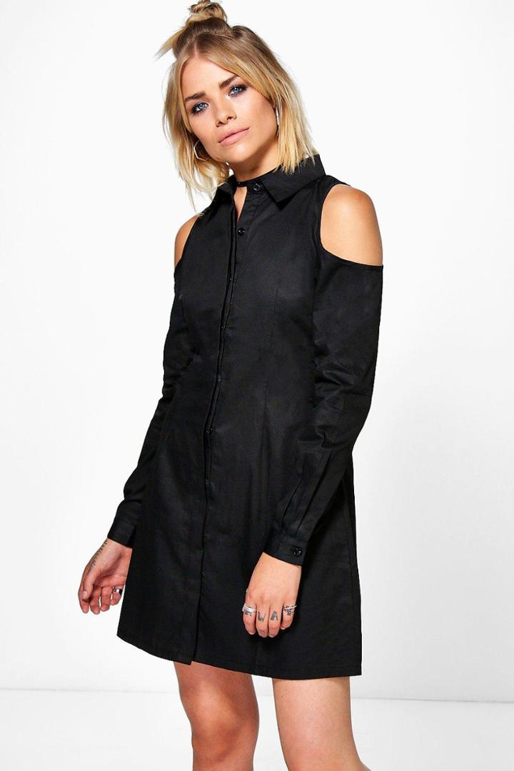 Boohoo Allie Sleeveless Lace Up Back Shirt Dress Black