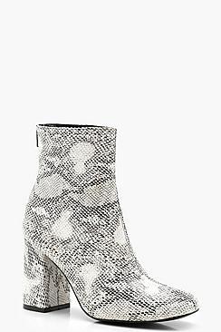 Boohoo Snake Print Square Toe Boots