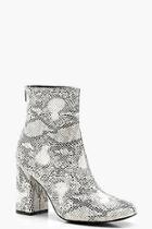 Boohoo Snake Print Square Toe Boots