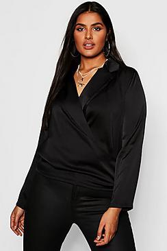 Boohoo Plus Satin Wrap Front Blouse