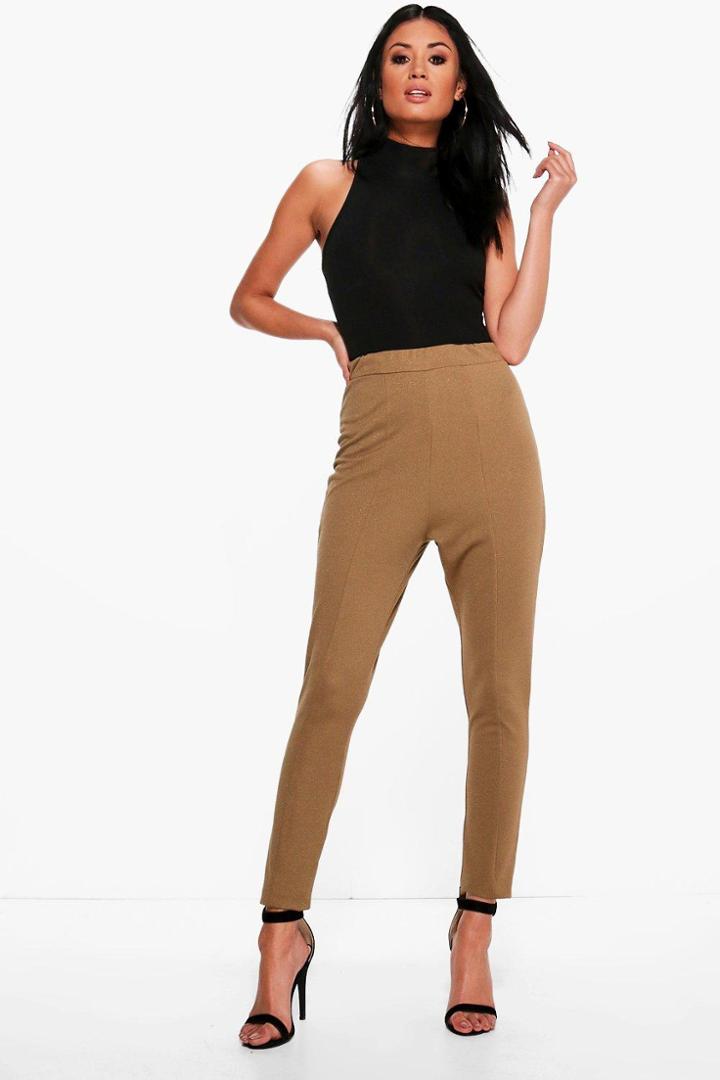 Boohoo Valencia Seam Front High Waist Crepe Leggings Khaki