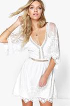 Boohoo Boutique Jinny Ladder Detail Lace Dress Ivory