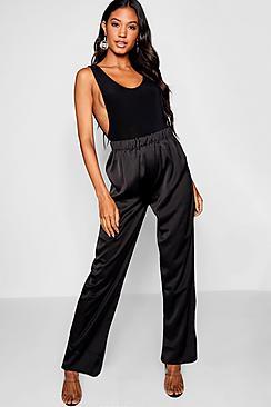 Boohoo Hammered Satin High Waist Wide Leg Trouser