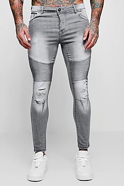 Boohoo Spray On Skinny Biker Jeans With Distressing