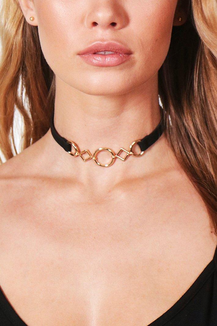 Boohoo Macie Circle & Diamond Choker Gold