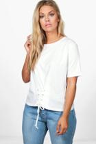 Boohoo Plus Emmy Lace Up Tee White