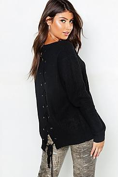 Boohoo Lace Up Back Jumper
