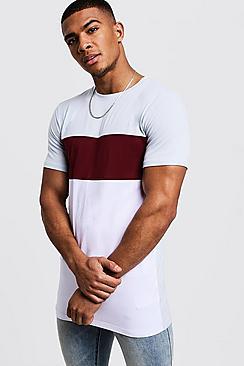 Boohoo Muscle Fit Longline Colour Block Tee
