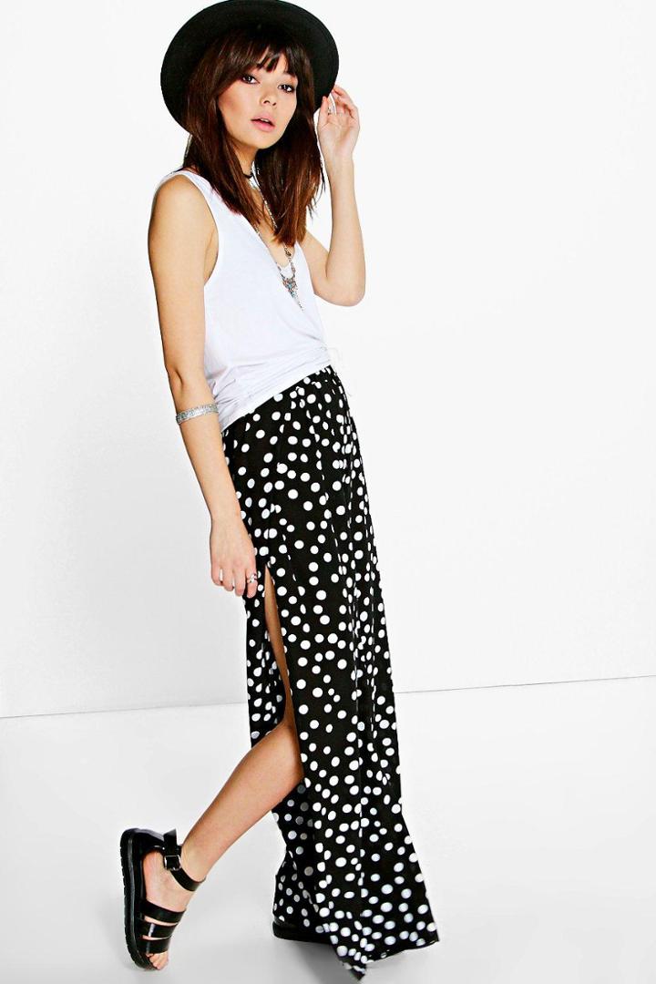 Boohoo Sia Polka Dot Side Split Woven Palazzo Trousers Multi