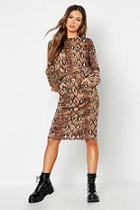 Boohoo Oversized Snake Print Brushed Knit Crop Sweat + Midi Skirt