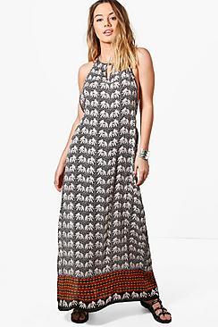 Boohoo Petite Taylor Elephant Print Open Back Maxi Dress