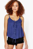 Boohoo Skyler Lace Up Cami Navy