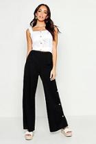 Boohoo Button Side Linen Look Wide Leg Trousers