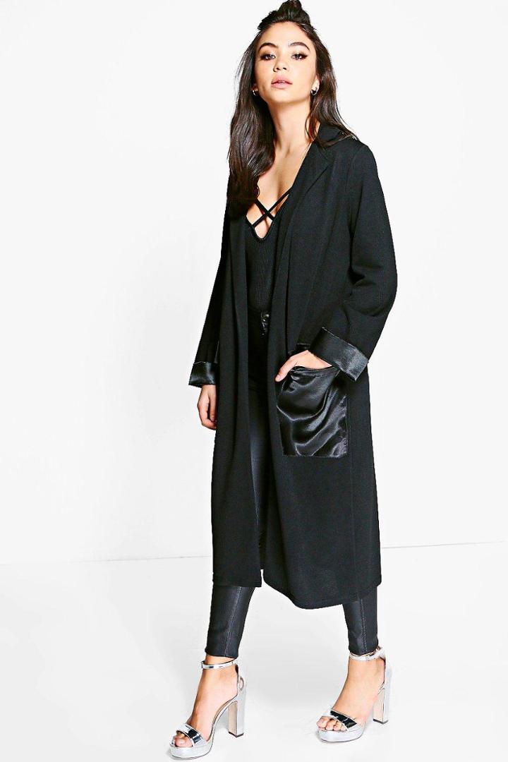 Boohoo Rosie Satin Pocket Duster Black