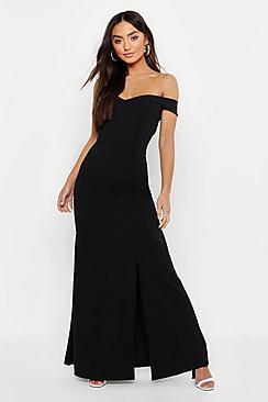 Boohoo Petite Bardot Split Fish Tail Maxi Dress
