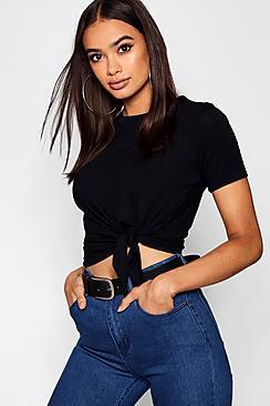 Boohoo Basic Knot Front T-shirt