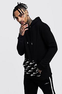 Boohoo All Over Man Printed Pocket Hoodie