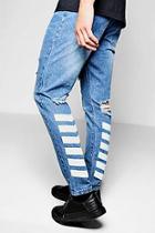 Boohoo Mid Blue Chevron Print Jeans In Slim Fit