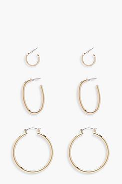 Boohoo Ivy Multi Sized Hoops 3 Pair Pack