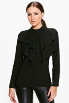 Boohoo Faith Ruffle High Neck Blouse Black