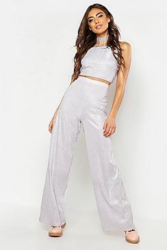 Boohoo Glitter High Waisted Wide Leg Trouser