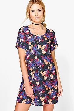 Boohoo Emrata Floral Cap Sleeved Shift Dress