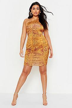 Boohoo Plus Animal Print One Shoulder Bodycon Dress