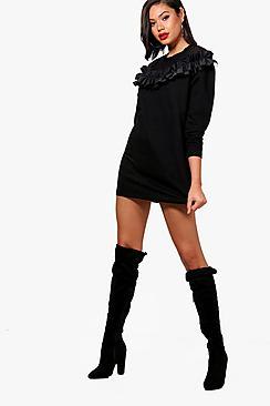 Boohoo Sophie Woven Ruffle Front Sweat Dress