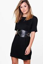 Boohoo Petite Lottie Belted T-shirt Dress