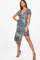 Boohoo Ella Mixed Print Step Ruffle Hem Midi Dress