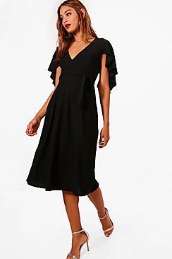 Boohoo Sleeve Wrap Fornt Skater Dress