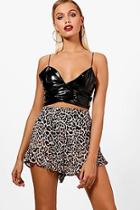 Boohoo Allie Leopard Print Frill Hem Shorts