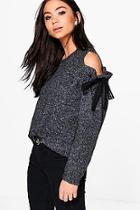 Boohoo Harriet Wool Tie Cold Shoulder Jumper