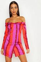 Boohoo Stripe Bardot Double Breasted Blazer Dress