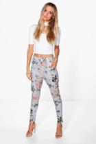 Boohoo Cate Floral Stretch Skinny Trousers Grey