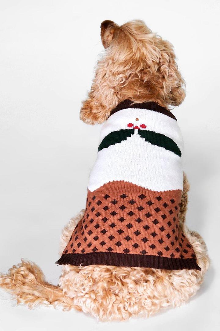 Boohoo Caroline Christmas Pudding Dog Jumper Brown