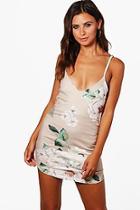 Boohoo Petite Claire Floral Curved Hem Bodycon Dress