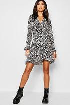 Boohoo Zebra Ruffle Detail Tea Dress