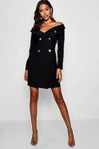 Boohoo Tall Off The Shoulder Military Blazer Dress