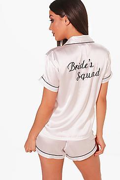 Boohoo Hollie Brides Squad Satin Short Set