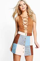 Boohoo Avah Patchwork Suedette A Line Mini Skirt